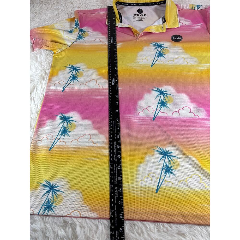 Hawaiian Golf Polo Mens Large Tropical Print Duvin Design Day in Clouds Resort - Picture 6 of 6